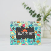 Crazy Cat Lady Cute en Playful Cat Pattern Briefkaart (Staand voorkant)