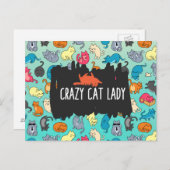 Crazy Cat Lady Cute en Playful Cat Pattern Briefkaart (Voorkant / Achterkant)