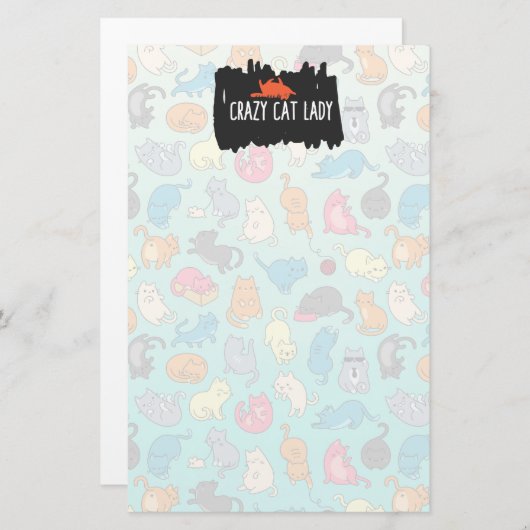 Crazy Cat Lady Cute en Playful Cat Pattern Briefpapier (Voorkant / Achterkant)