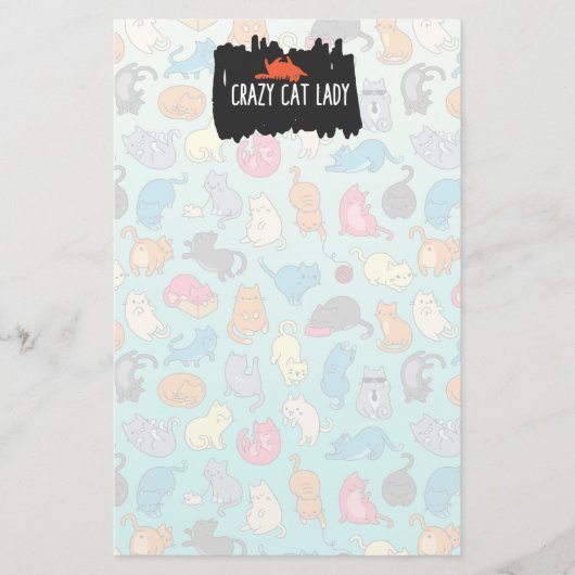 Crazy Cat Lady Cute en Playful Cat Pattern Briefpapier (Voorkant)