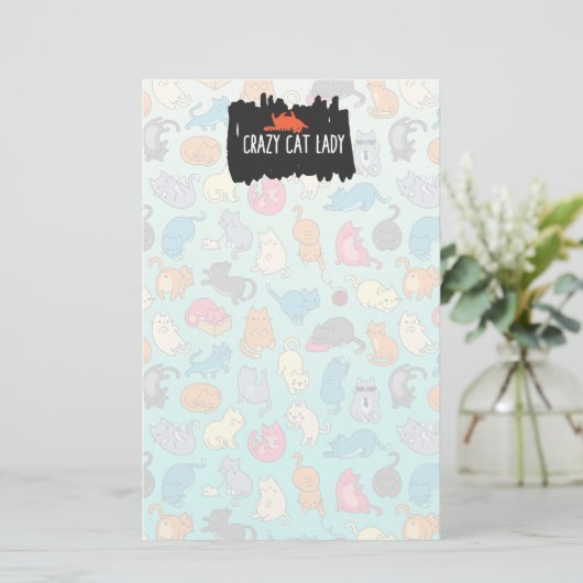 Crazy Cat Lady Cute en Playful Cat Pattern Briefpapier (Staand voorkant)