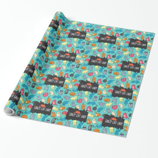Crazy Cat Lady Cute en Playful Cat Pattern Cadeaupapier (Uitgerold)