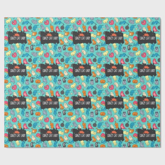 Crazy Cat Lady Cute en Playful Cat Pattern Cadeaupapier (Vlak)