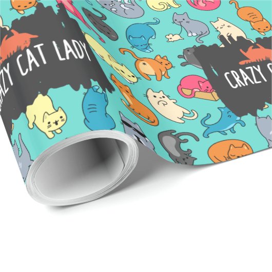 Crazy Cat Lady Cute en Playful Cat Pattern Cadeaupapier (Rol Hoek)