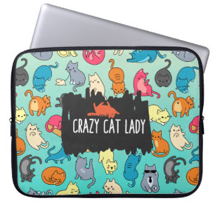 Crazy Cat Lady Cute en Playful Cat Pattern Laptop Sleeve