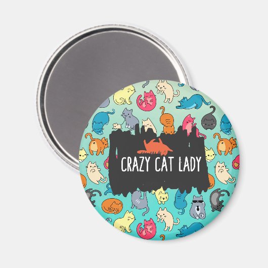 Crazy Cat Lady Cute en Playful Cat Pattern Magneet (Voorkant / Achterkant)