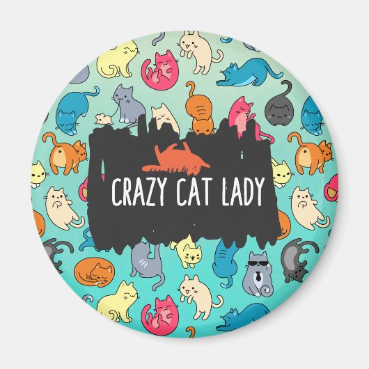 Crazy Cat Lady Cute en Playful Cat Pattern Magneet (Voorkant)