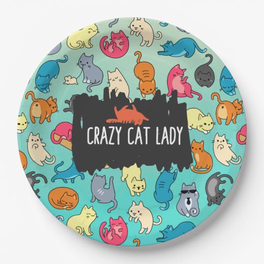 Crazy Cat Lady Cute en Playful Cat Pattern Papieren Bordje (Voorkant)