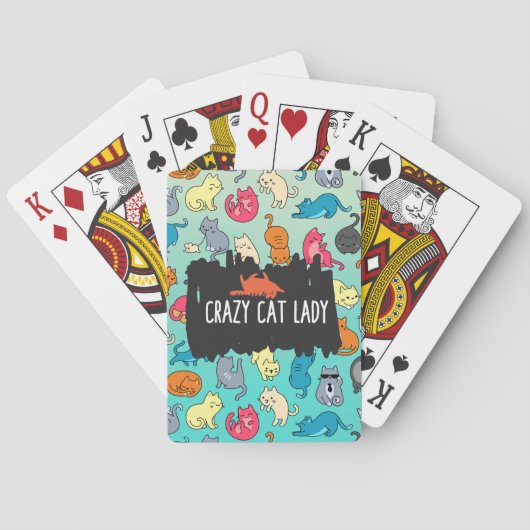 Crazy Cat Lady Cute en Playful Cat Pattern Pokerkaarten (Achterkant)