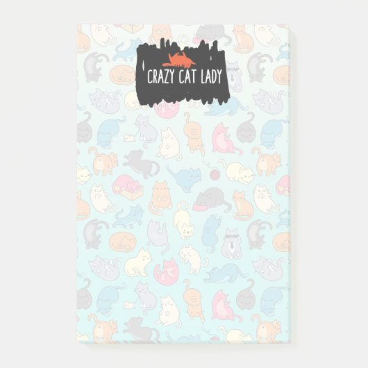 Crazy Cat Lady Cute en Playful Cat Pattern Post-it® Notes (Voorkant)