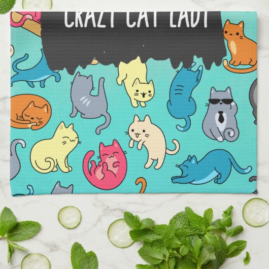 Crazy Cat Lady Cute en Playful Cat Pattern Theedoek (Gevouwen)