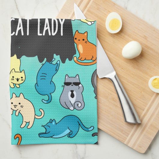 Crazy Cat Lady Cute en Playful Cat Pattern Theedoek (Quarter Fold)