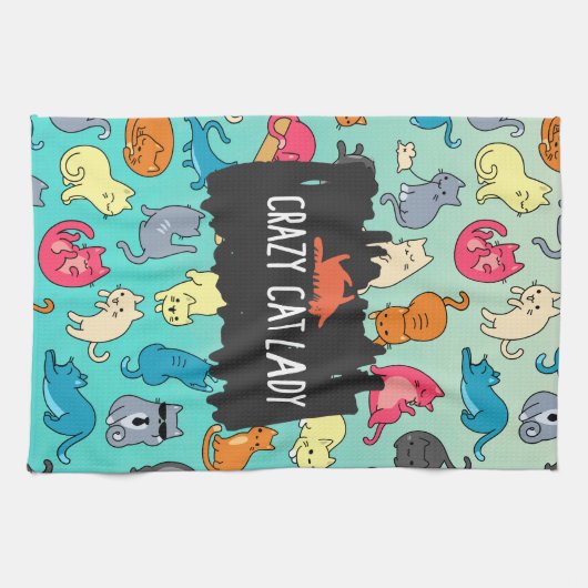 Crazy Cat Lady Cute en Playful Cat Pattern Theedoek (Horizontaal)