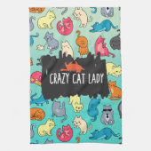 Crazy Cat Lady Cute en Playful Cat Pattern Theedoek (Verticaal)