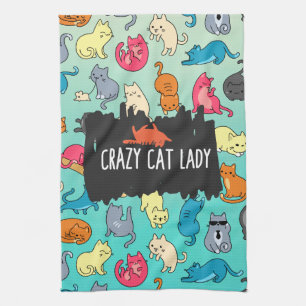 Crazy Cat Lady Cute en Playful Cat Pattern Theedoek