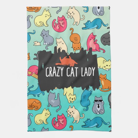 Crazy Cat Lady Cute en Playful Cat Pattern Theedoek (Verticaal)
