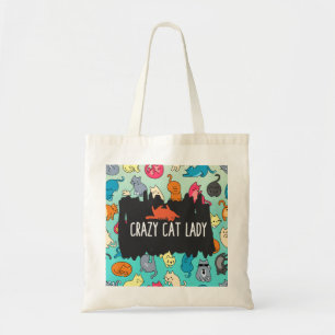 Crazy Cat Lady Cute en Playful Cat Pattern Tote Bag