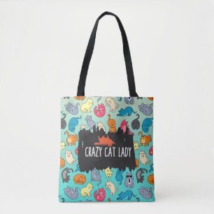 Crazy Cat Lady Cute en Playful Cat Pattern Tote Bag