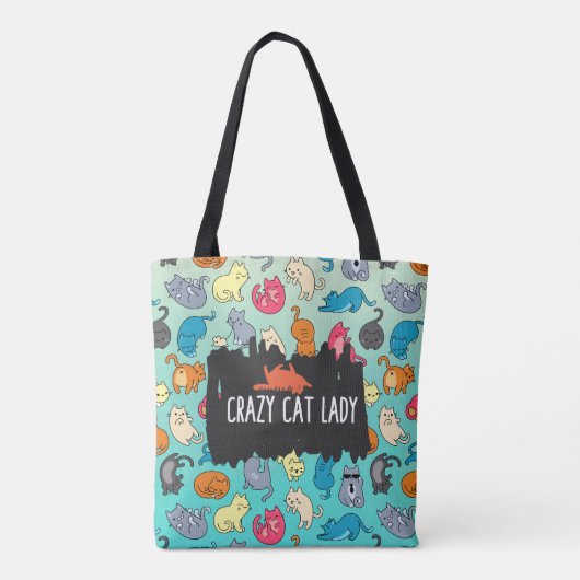 Crazy Cat Lady Cute en Playful Cat Pattern Tote Bag (Achterkant)