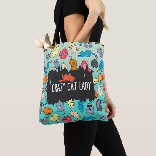 Crazy Cat Lady Cute en Playful Cat Pattern Tote Bag (Dichtbij)