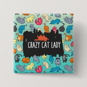 Crazy Cat Lady Cute en Playful Cat Pattern Vierkante Button 5,1 Cm