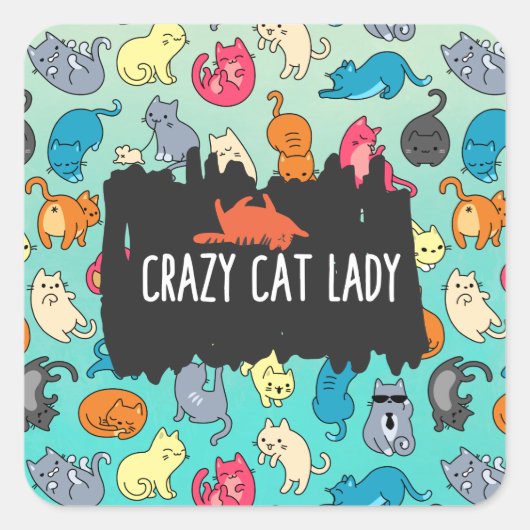 Crazy Cat Lady Cute en Playful Cat Pattern Vierkante Sticker (Voorkant)