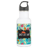 Crazy Cat Lady Cute en Playful Cat Pattern Waterfles (Voorkant)