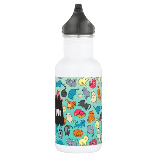 Crazy Cat Lady Cute en Playful Cat Pattern Waterfles (Rechts)
