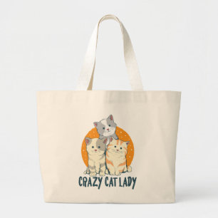 Crazy Cat Lady Cute Kitty Cadeau Kattenmoeder Grote Tote Bag