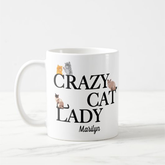 Crazy Cat Lady Cute Monogram Koffiemok (Links)