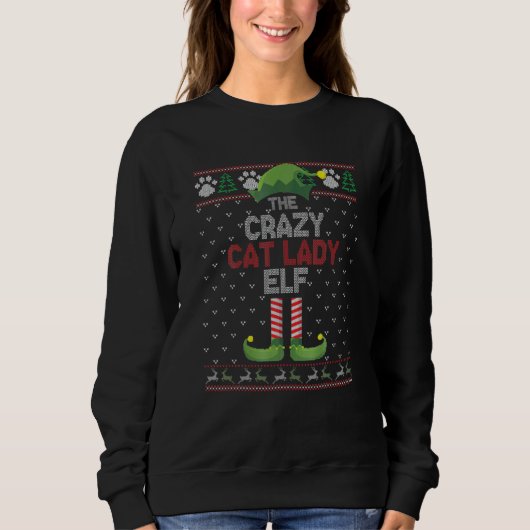 Crazy Cat Lady Elf Matching Family Group Christmas Trui (Voorkant)