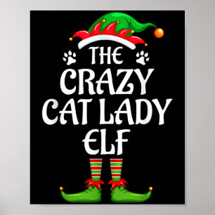 Crazy Cat Lady Elf Matching Family Kerstmis Poster