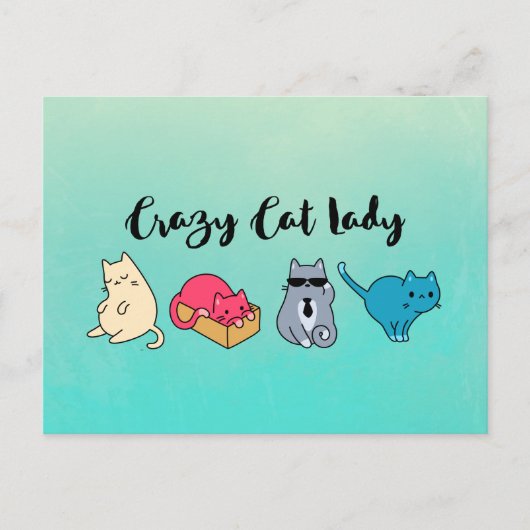 Crazy Cat Lady en 4 Cute Cats Briefkaart (Voorkant)