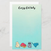 Crazy Cat Lady en 4 Cute Cats Briefpapier (Voorkant / Achterkant)