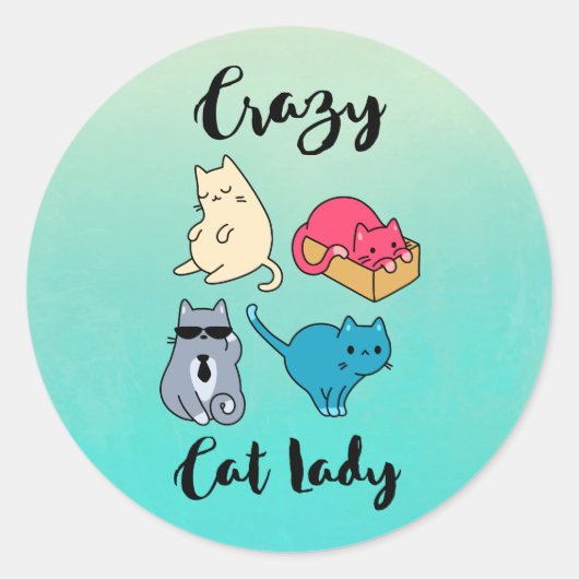 Crazy Cat Lady en 4 Cute Cats Ronde Sticker (Voorkant)