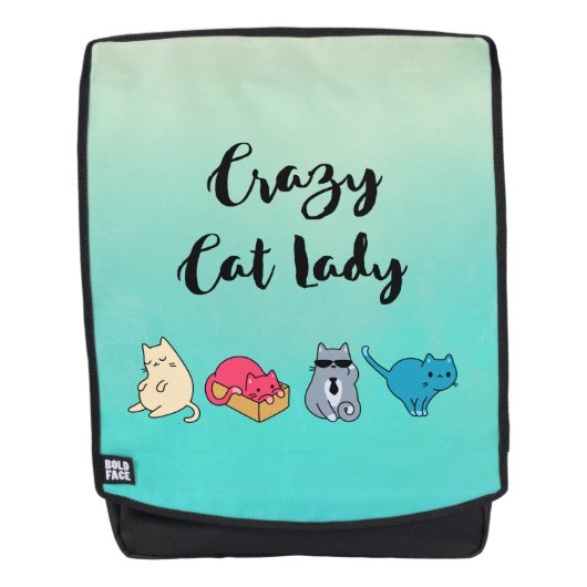 Crazy Cat Lady en 4 Cute Cats Rugtassen (Voorkant)