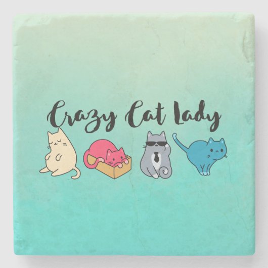 Crazy Cat Lady en 4 Cute Cats Stenen Onderzetter (Voorkant)