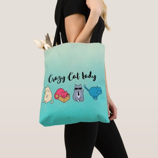 Crazy Cat Lady en 4 Cute Cats Tote Bag (Dichtbij)