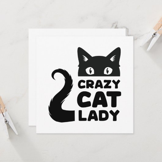 Crazy Cat Lady Flat Note Kaart / Wenskaart (Voorkant / Achterkant in situ)