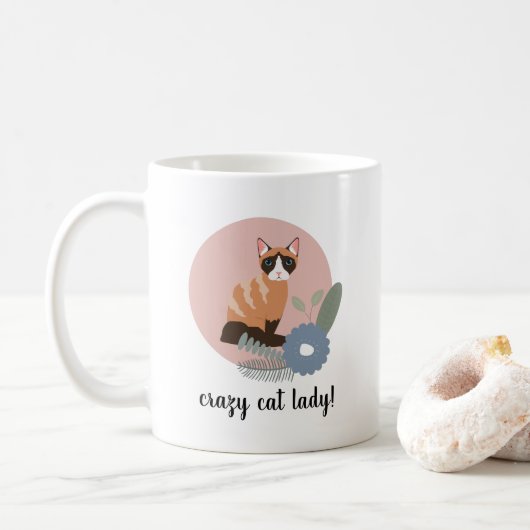 Crazy Cat Lady Floral Cat Illustratie Koffiemok (Met donut)