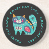 Crazy Cat Lady, Fun Stylized Cat op Black Zandsteen Onderzetter (Voorkant)