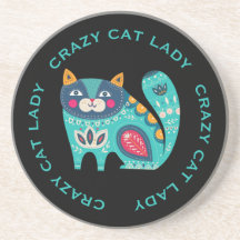 Crazy Cat Lady, Fun Stylized Cat op Black