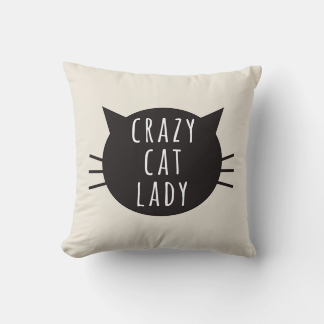 Crazy Cat Lady Funny Pillow Ivory Kussen (Voorkant)