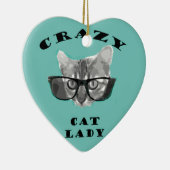 Crazy Cat Lady Funny Slogan met Hipster Glasses Keramisch Ornament (Rechts)
