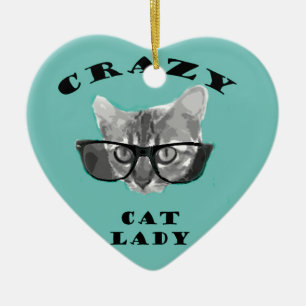 Crazy Cat Lady Funny Slogan met Hipster Glasses Keramisch Ornament