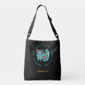 Crazy Cat Lady, gepiepeerde Kattenillustratie Crossbody Tas (Achterkant)