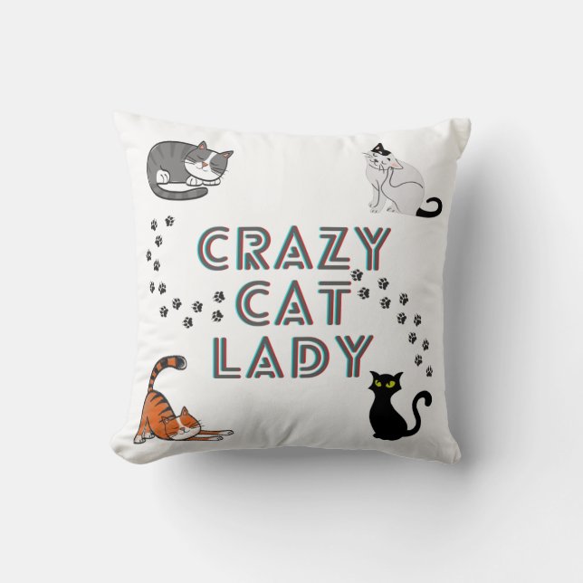 'Crazy cat lady' gooit kussen. Kussen (Voorkant)