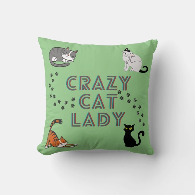'Crazy cat lady' gooit kussen. Kussen (Voorkant)