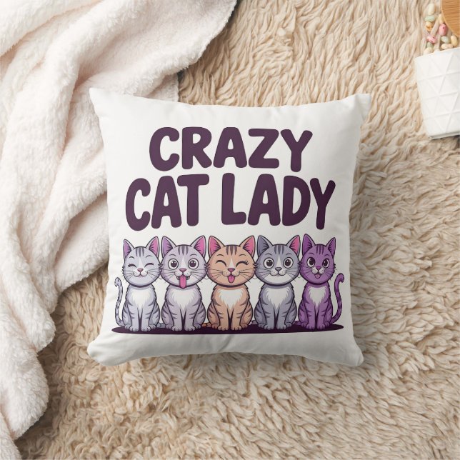Crazy Cat Lady Grappige Cute Paarse Kat Cartoon Ku Kussen (Deken)