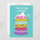 Crazy cat lady grappige verjaardagsfeest Invites Kaart (Voorkant / Achterkant)